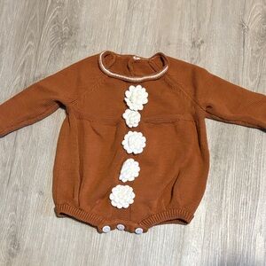 Brown Baby Romper with White Floral Accents